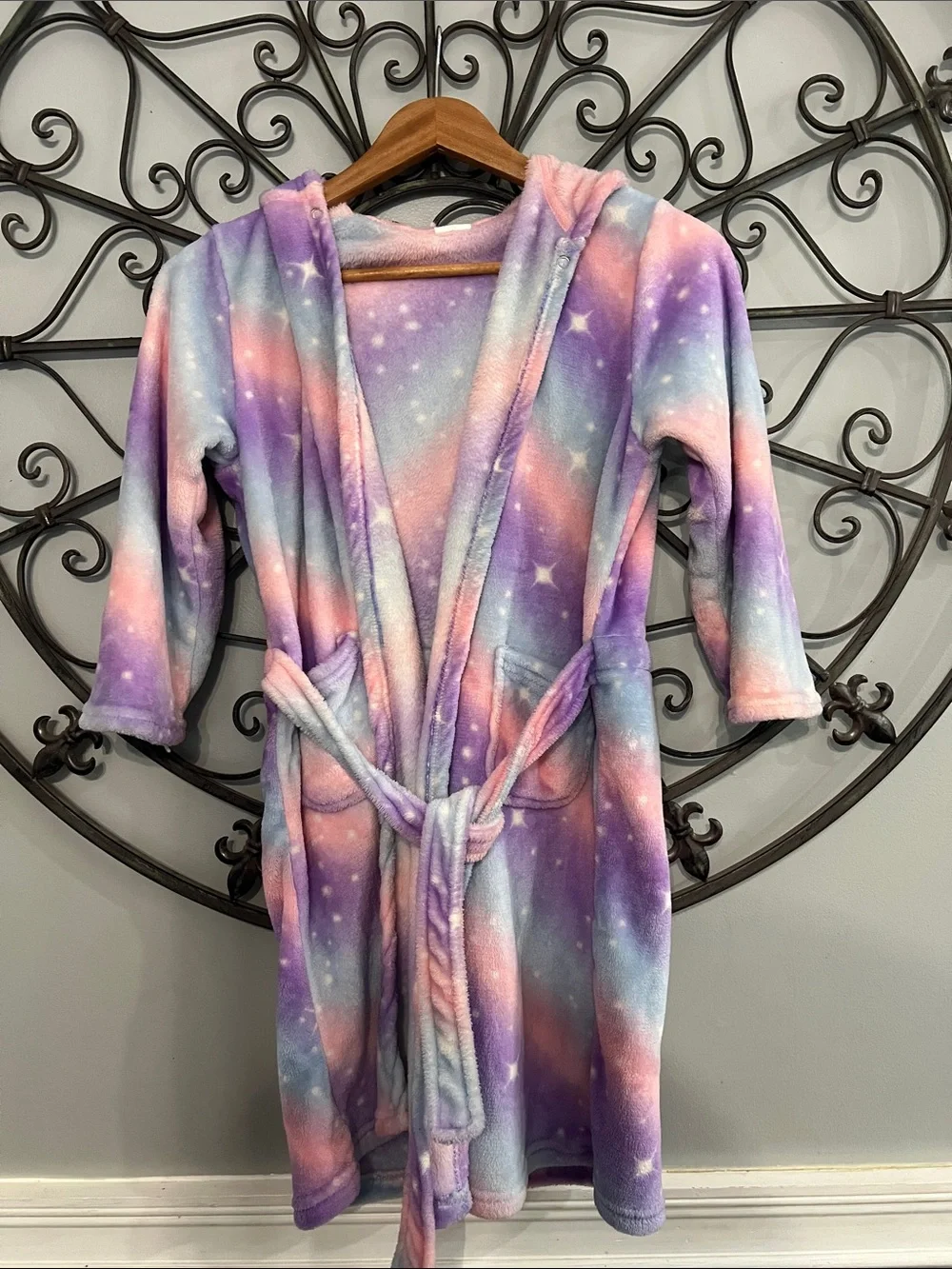 Kids Plush Unicorn Hooded Robe in Pastel Lavender and Pink NWOT
